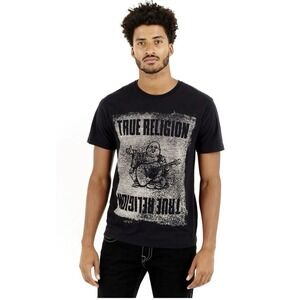 True Religion Men's Buddha Pushprint Crew Neck Tee T-Shirt Black Size Large